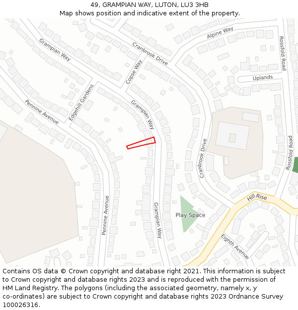 49, GRAMPIAN WAY, LUTON, LU3 3HB: Location map and indicative extent of plot