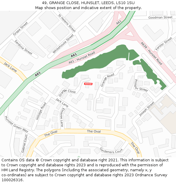 49, GRANGE CLOSE, HUNSLET, LEEDS, LS10 1SU: Location map and indicative extent of plot