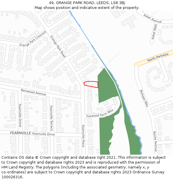 49, GRANGE PARK ROAD, LEEDS, LS8 3BJ: Location map and indicative extent of plot