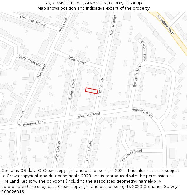 49, GRANGE ROAD, ALVASTON, DERBY, DE24 0JX: Location map and indicative extent of plot