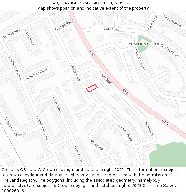 49, GRANGE ROAD, MORPETH, NE61 2UF: Location map and indicative extent of plot