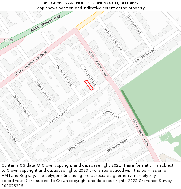 49, GRANTS AVENUE, BOURNEMOUTH, BH1 4NS: Location map and indicative extent of plot