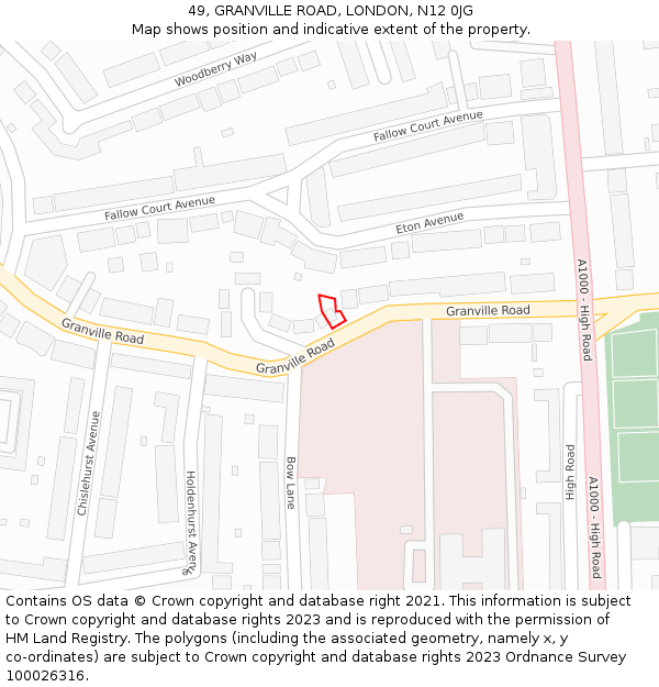 49, GRANVILLE ROAD, LONDON, N12 0JG: Location map and indicative extent of plot