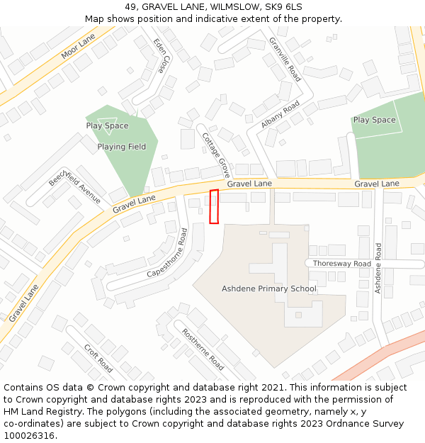 49, GRAVEL LANE, WILMSLOW, SK9 6LS: Location map and indicative extent of plot