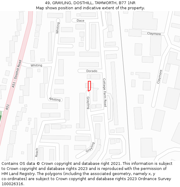 49, GRAYLING, DOSTHILL, TAMWORTH, B77 1NR: Location map and indicative extent of plot