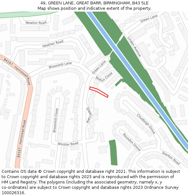 49, GREEN LANE, GREAT BARR, BIRMINGHAM, B43 5LE: Location map and indicative extent of plot