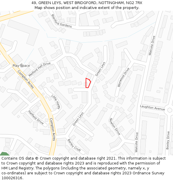 49, GREEN LEYS, WEST BRIDGFORD, NOTTINGHAM, NG2 7RX: Location map and indicative extent of plot