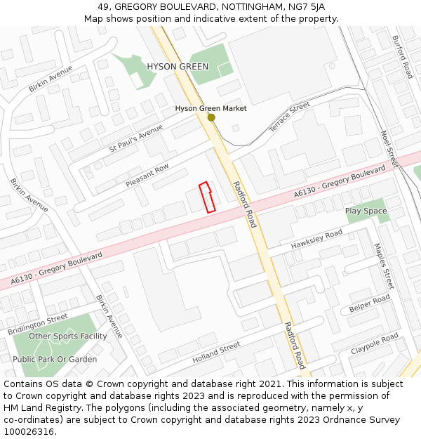 49, GREGORY BOULEVARD, NOTTINGHAM, NG7 5JA: Location map and indicative extent of plot