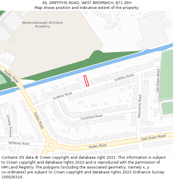 49, GRIFFITHS ROAD, WEST BROMWICH, B71 2EH: Location map and indicative extent of plot