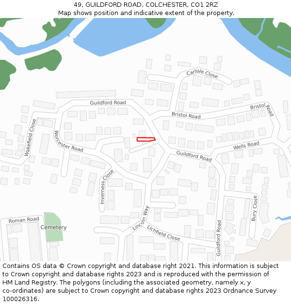 49, GUILDFORD ROAD, COLCHESTER, CO1 2RZ: Location map and indicative extent of plot