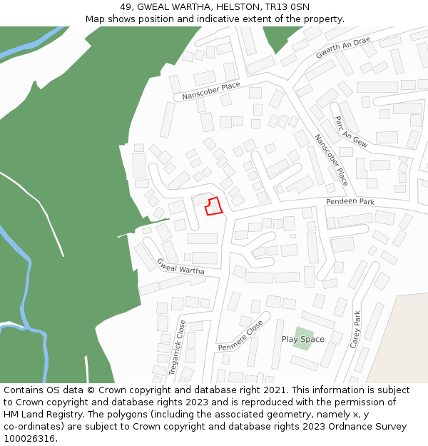 49, GWEAL WARTHA, HELSTON, TR13 0SN: Location map and indicative extent of plot