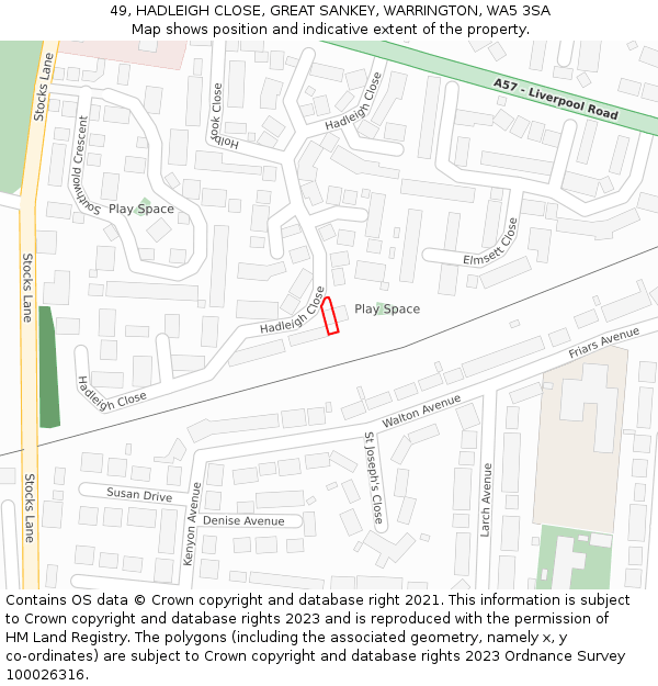 49, HADLEIGH CLOSE, GREAT SANKEY, WARRINGTON, WA5 3SA: Location map and indicative extent of plot