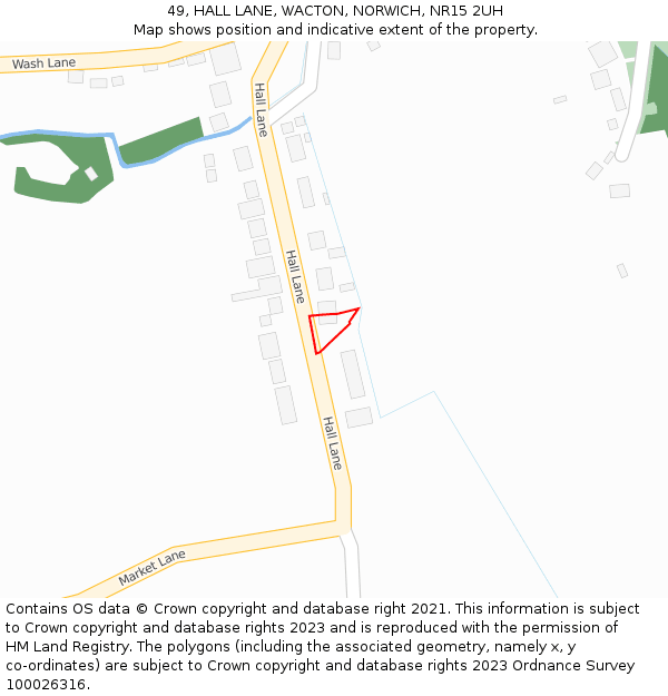 49, HALL LANE, WACTON, NORWICH, NR15 2UH: Location map and indicative extent of plot