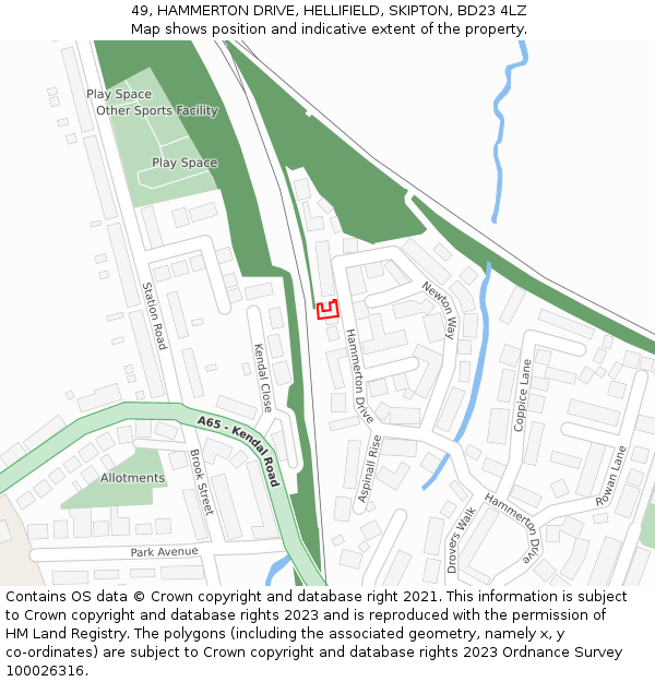 49, HAMMERTON DRIVE, HELLIFIELD, SKIPTON, BD23 4LZ: Location map and indicative extent of plot