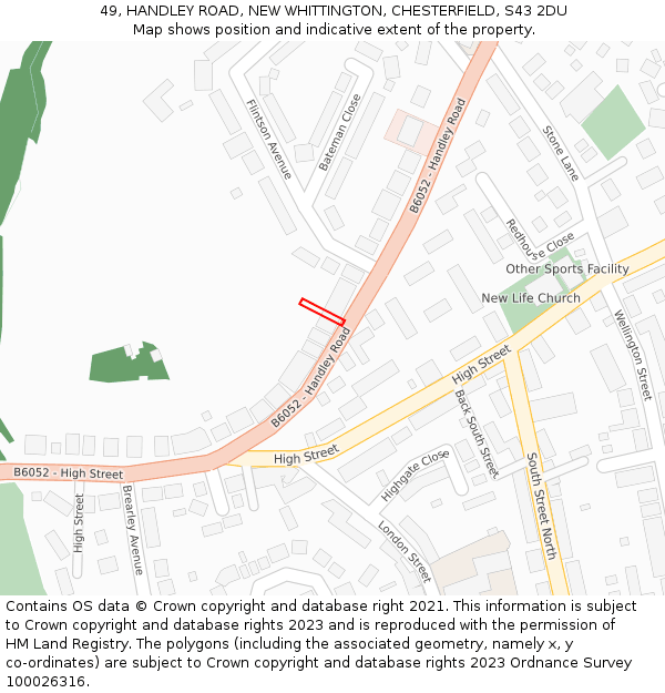 49, HANDLEY ROAD, NEW WHITTINGTON, CHESTERFIELD, S43 2DU: Location map and indicative extent of plot