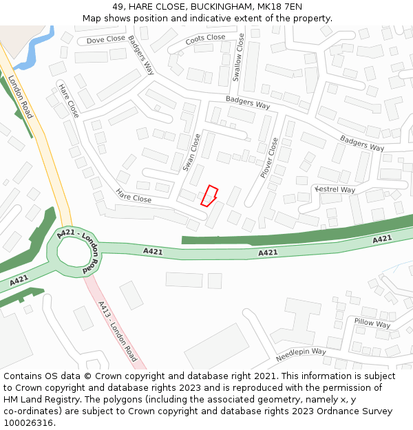 49, HARE CLOSE, BUCKINGHAM, MK18 7EN: Location map and indicative extent of plot