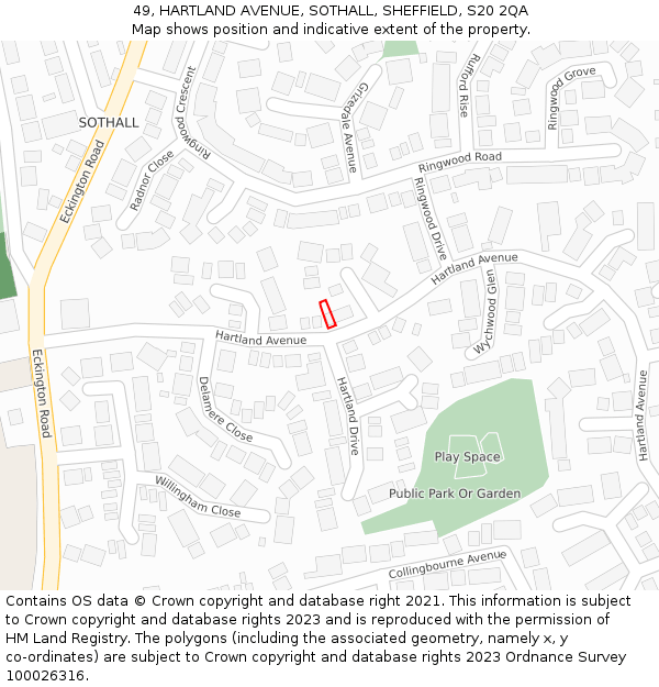 49, HARTLAND AVENUE, SOTHALL, SHEFFIELD, S20 2QA: Location map and indicative extent of plot