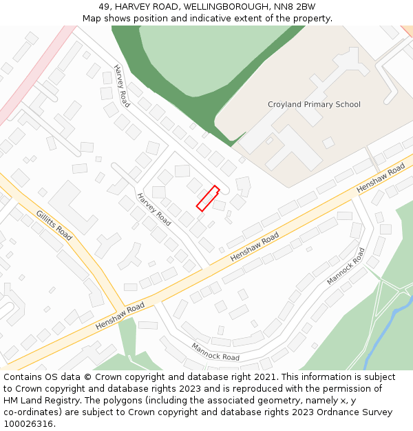 49, HARVEY ROAD, WELLINGBOROUGH, NN8 2BW: Location map and indicative extent of plot