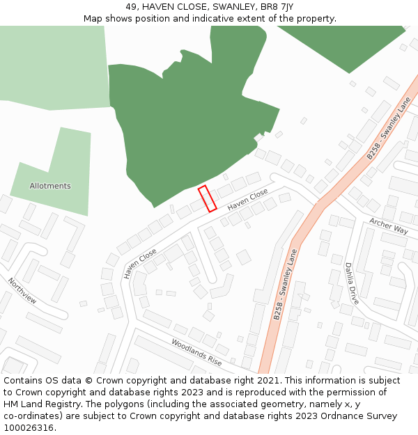 49, HAVEN CLOSE, SWANLEY, BR8 7JY: Location map and indicative extent of plot