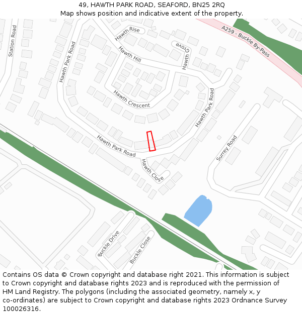 49, HAWTH PARK ROAD, SEAFORD, BN25 2RQ: Location map and indicative extent of plot