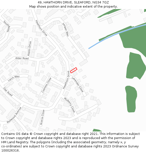 49, HAWTHORN DRIVE, SLEAFORD, NG34 7GZ: Location map and indicative extent of plot