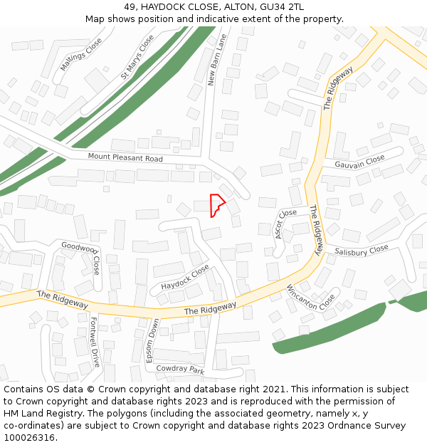 49, HAYDOCK CLOSE, ALTON, GU34 2TL: Location map and indicative extent of plot