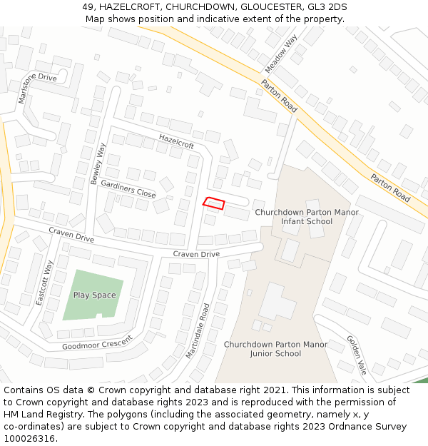 49, HAZELCROFT, CHURCHDOWN, GLOUCESTER, GL3 2DS: Location map and indicative extent of plot