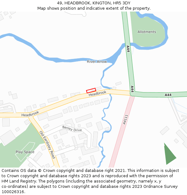 49, HEADBROOK, KINGTON, HR5 3DY: Location map and indicative extent of plot