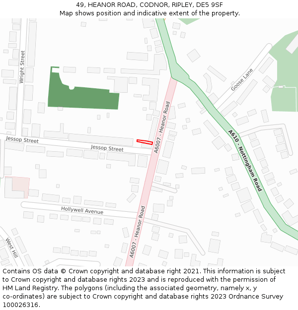 49, HEANOR ROAD, CODNOR, RIPLEY, DE5 9SF: Location map and indicative extent of plot