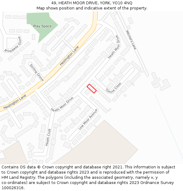 49, HEATH MOOR DRIVE, YORK, YO10 4NQ: Location map and indicative extent of plot