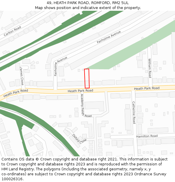 49, HEATH PARK ROAD, ROMFORD, RM2 5UL: Location map and indicative extent of plot