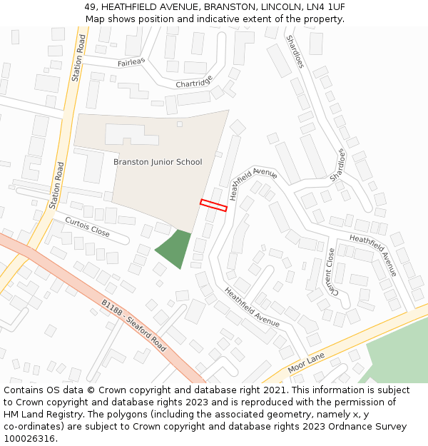 49, HEATHFIELD AVENUE, BRANSTON, LINCOLN, LN4 1UF: Location map and indicative extent of plot