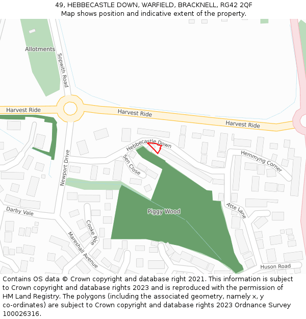 49, HEBBECASTLE DOWN, WARFIELD, BRACKNELL, RG42 2QF: Location map and indicative extent of plot