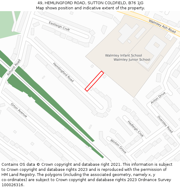 49, HEMLINGFORD ROAD, SUTTON COLDFIELD, B76 1JG: Location map and indicative extent of plot