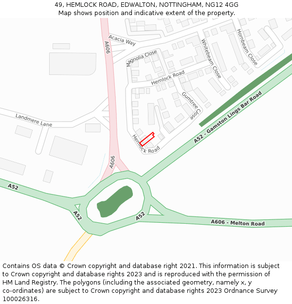 49, HEMLOCK ROAD, EDWALTON, NOTTINGHAM, NG12 4GG: Location map and indicative extent of plot