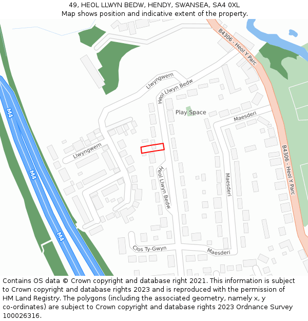 49, HEOL LLWYN BEDW, HENDY, SWANSEA, SA4 0XL: Location map and indicative extent of plot