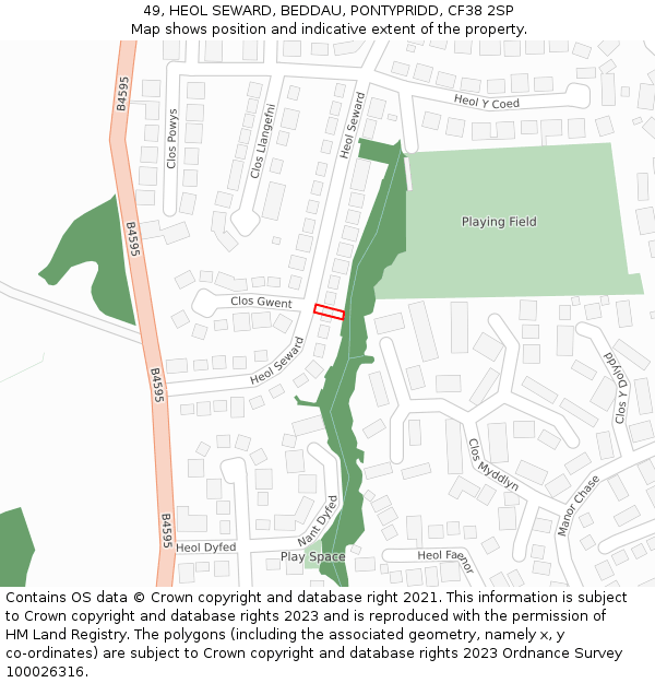 49, HEOL SEWARD, BEDDAU, PONTYPRIDD, CF38 2SP: Location map and indicative extent of plot