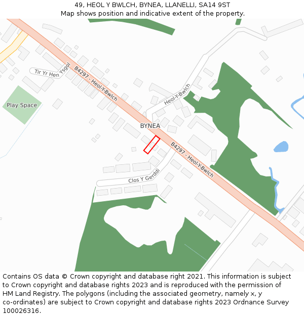 49, HEOL Y BWLCH, BYNEA, LLANELLI, SA14 9ST: Location map and indicative extent of plot