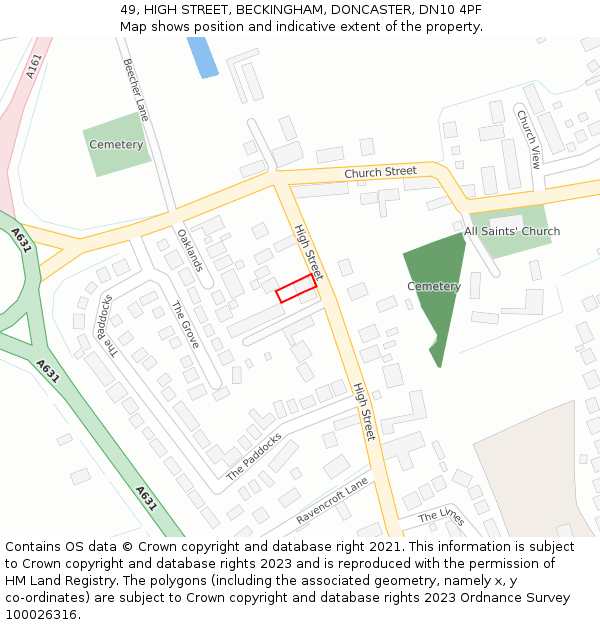 49, HIGH STREET, BECKINGHAM, DONCASTER, DN10 4PF: Location map and indicative extent of plot