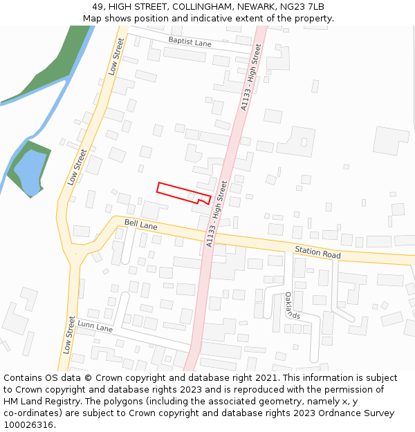 49, HIGH STREET, COLLINGHAM, NEWARK, NG23 7LB: Location map and indicative extent of plot