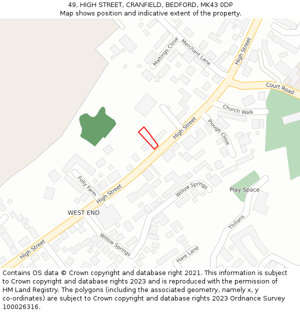 49, HIGH STREET, CRANFIELD, BEDFORD, MK43 0DP: Location map and indicative extent of plot