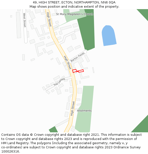 49, HIGH STREET, ECTON, NORTHAMPTON, NN6 0QA: Location map and indicative extent of plot