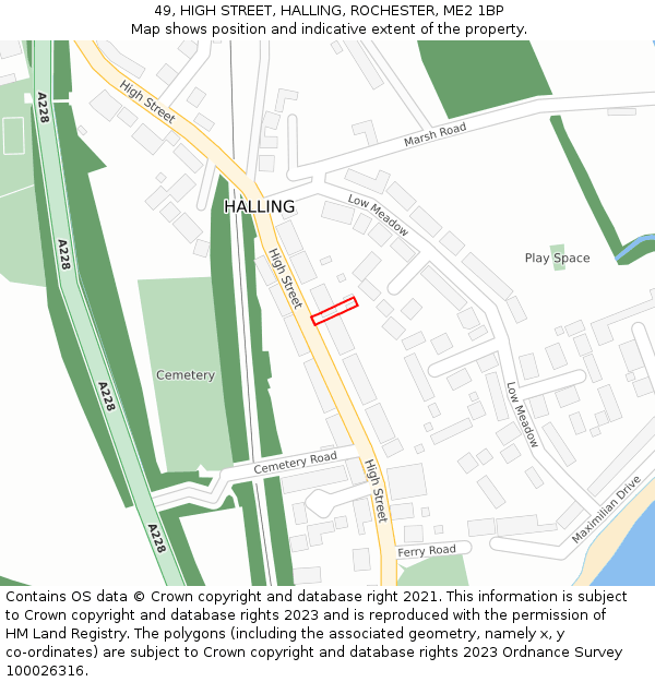 49, HIGH STREET, HALLING, ROCHESTER, ME2 1BP: Location map and indicative extent of plot