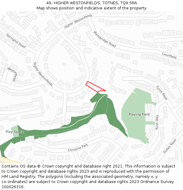 49, HIGHER WESTONFIELDS, TOTNES, TQ9 5RA: Location map and indicative extent of plot