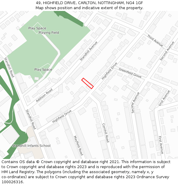 49, HIGHFIELD DRIVE, CARLTON, NOTTINGHAM, NG4 1GF: Location map and indicative extent of plot