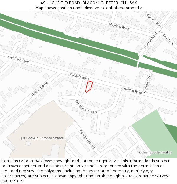 49, HIGHFIELD ROAD, BLACON, CHESTER, CH1 5AX: Location map and indicative extent of plot