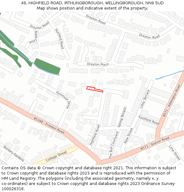 49, HIGHFIELD ROAD, IRTHLINGBOROUGH, WELLINGBOROUGH, NN9 5UD: Location map and indicative extent of plot