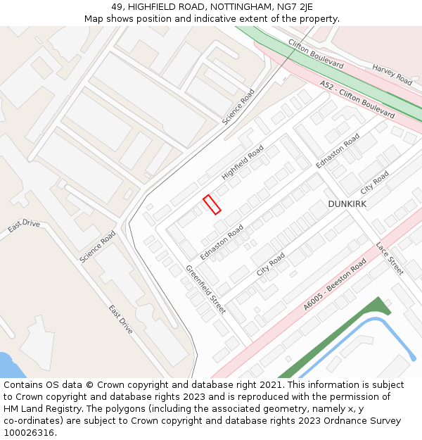 49, HIGHFIELD ROAD, NOTTINGHAM, NG7 2JE: Location map and indicative extent of plot