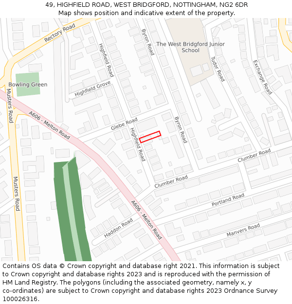 49, HIGHFIELD ROAD, WEST BRIDGFORD, NOTTINGHAM, NG2 6DR: Location map and indicative extent of plot