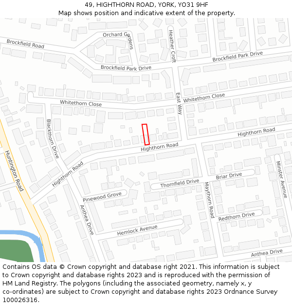 49, HIGHTHORN ROAD, YORK, YO31 9HF: Location map and indicative extent of plot